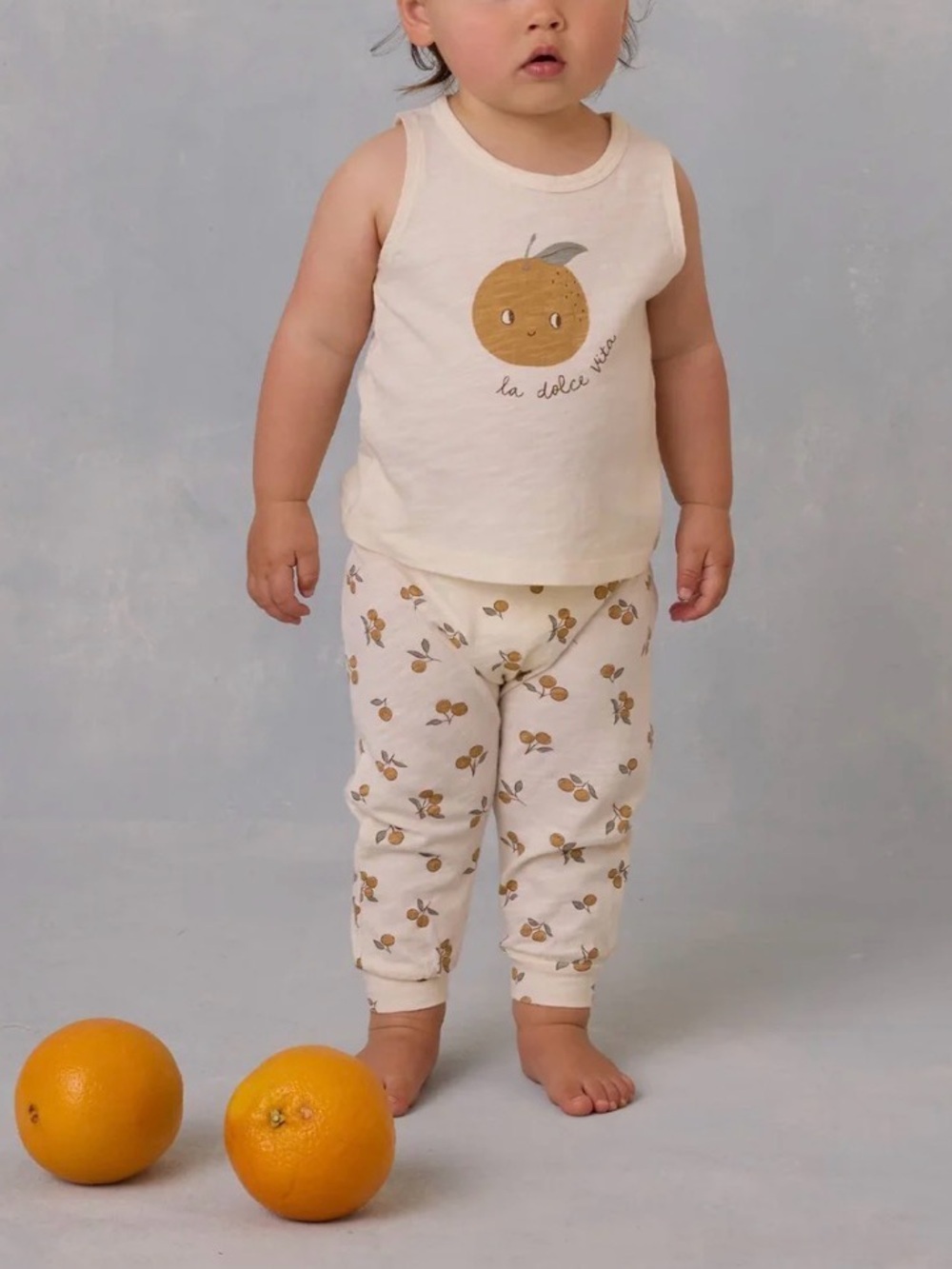 New NWT Rylee + Cru TANK + SLOUCH PANT SET with Orange Fruit Print
